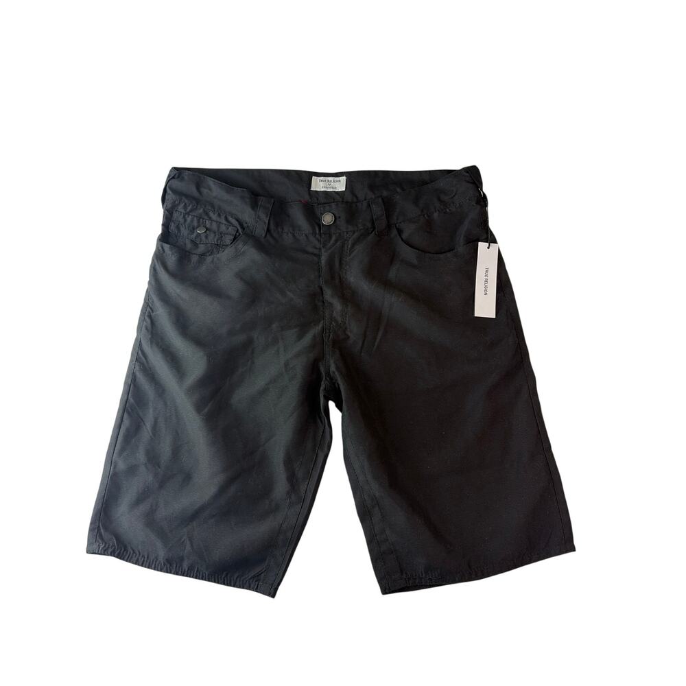 True Religion Mens Board Shorts Size 36 Black Swim Beach Flap Pocket NWT